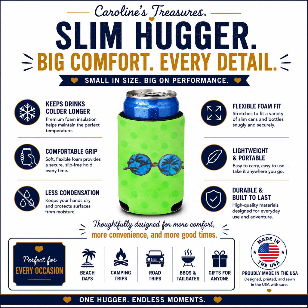 Sunglasses Green Polkadot Slim Can Hugger  Insulated Foam Sleeve for 12 oz Slim Cans, Beer Bottles & Water Bottles, Made in USA
