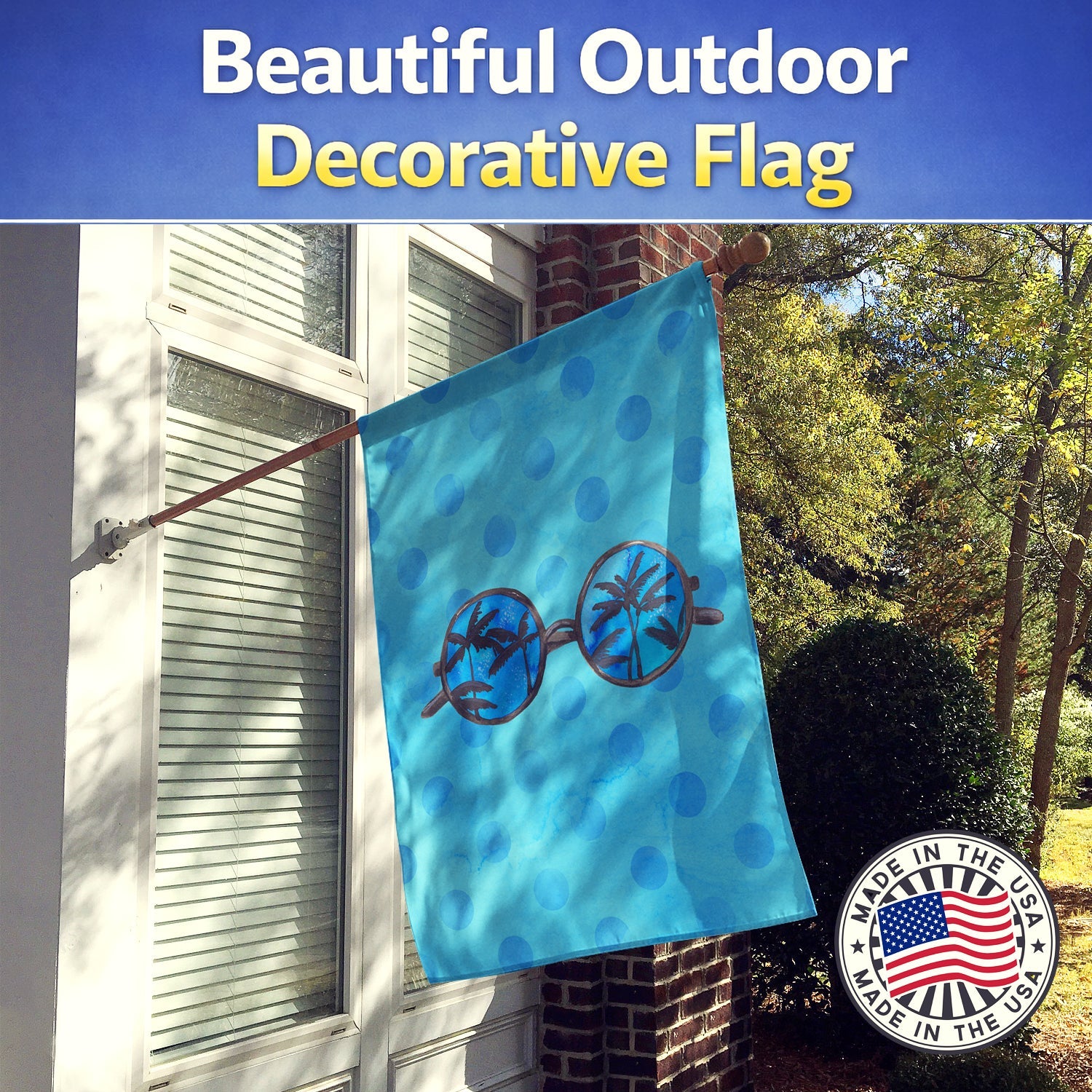 Sunglasses Blue Polkadot House Flag 28x40 Porch Sleeve Pole Decorative Outside Yard Banner Artwork Wall Hanging, Polyester