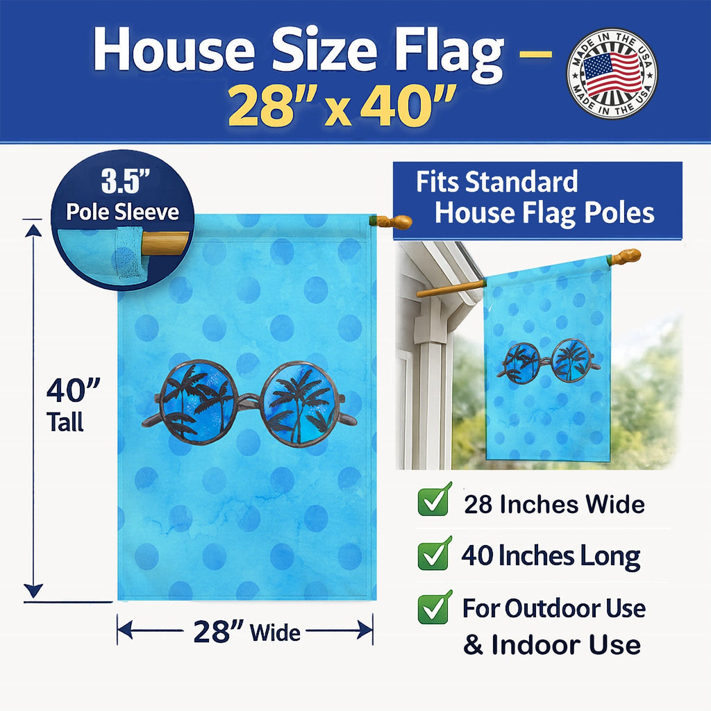 Sunglasses Blue Polkadot House Flag 28x40 Porch Sleeve Pole Decorative Outside Yard Banner Artwork Wall Hanging, Polyester