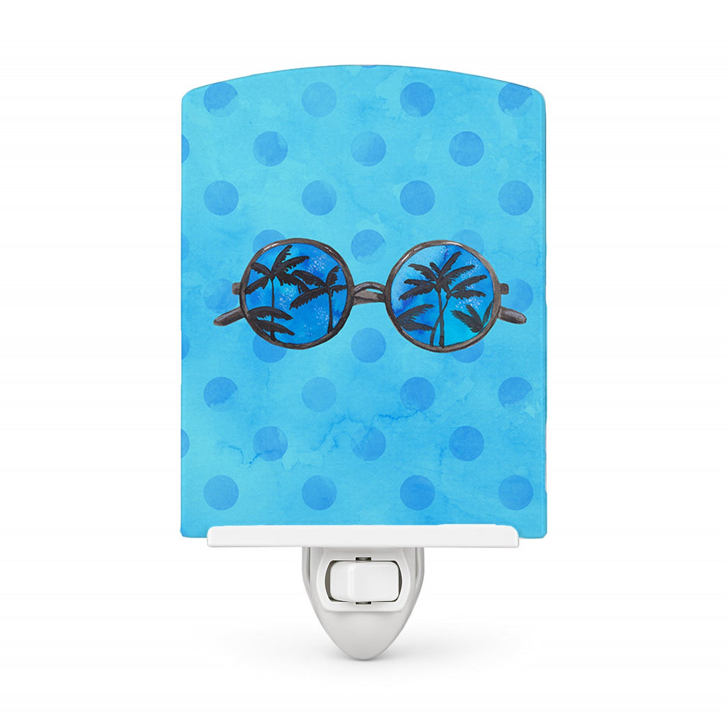 Sunglasses Blue Polkadot Ceramic Night Light Compact, UL-Certified, Ideal for Bedroom, Bathroom, Nursery, Hallway, Kitchen, 6x4x3, Multicolor