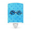 Sunglasses Blue Polkadot Ceramic Night Light Compact, UL-Certified, Ideal for Bedroom, Bathroom, Nursery, Hallway, Kitchen, 6x4x3, Multicolor