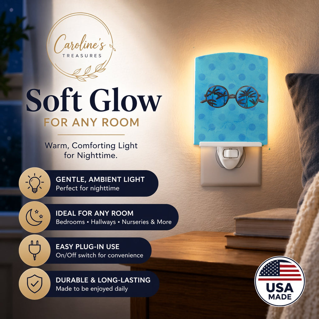 Sunglasses Blue Polkadot Ceramic Night Light Compact, UL-Certified, Ideal for Bedroom, Bathroom, Nursery, Hallway, Kitchen, 6x4x3, Multicolor