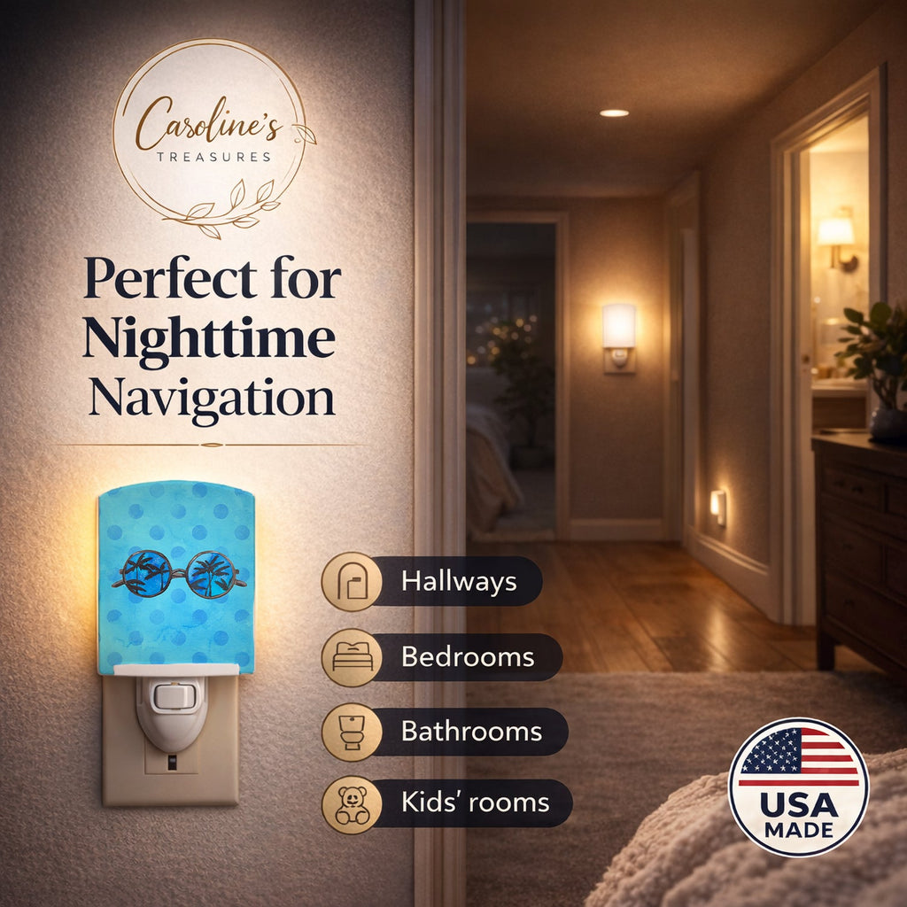 Sunglasses Blue Polkadot Ceramic Night Light Compact, UL-Certified, Ideal for Bedroom, Bathroom, Nursery, Hallway, Kitchen, 6x4x3, Multicolor