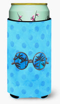 Sunglasses Blue Polkadot Tall Boy Hugger Can Cooler Sleeve Machine Washable Drink Collapsible Insulator Beverage Insulated Holder