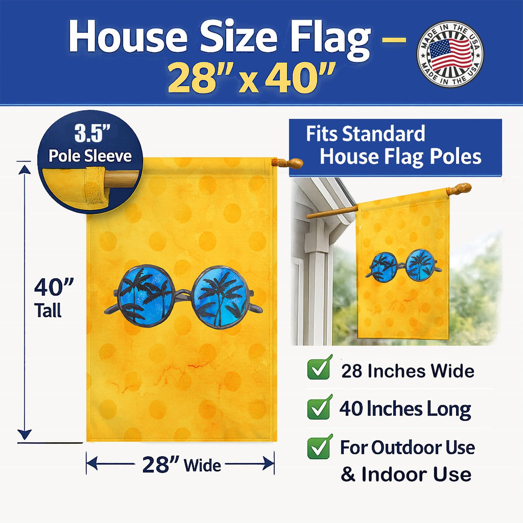 Sunglasses Yellow Polkadot House Flag 28x40 Porch Sleeve Pole Decorative Outside Yard Banner Artwork Wall Hanging, Polyester