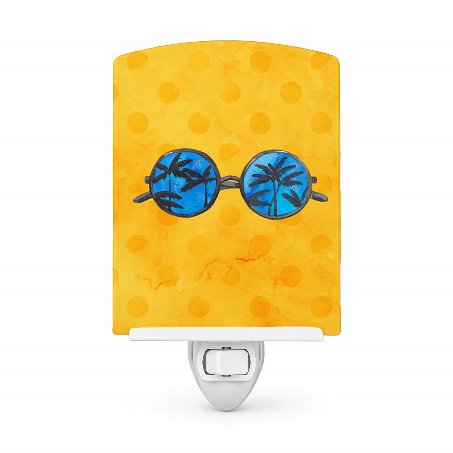 Sunglasses Yellow Polkadot Ceramic Night Light Compact, UL-Certified, Ideal for Bedroom, Bathroom, Nursery, Hallway, Kitchen, 6x4x3, Multicolor