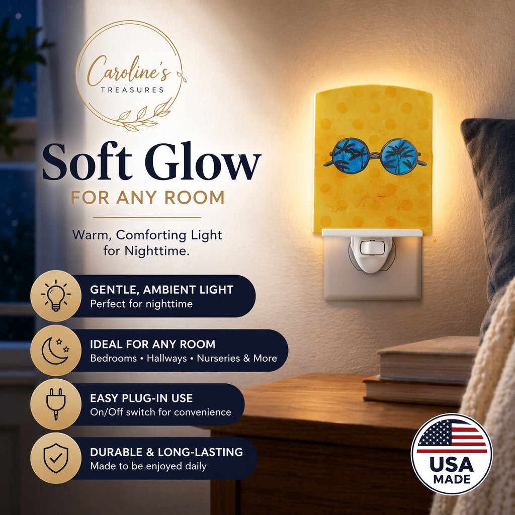 Sunglasses Yellow Polkadot Ceramic Night Light Compact, UL-Certified, Ideal for Bedroom, Bathroom, Nursery, Hallway, Kitchen, 6x4x3, Multicolor