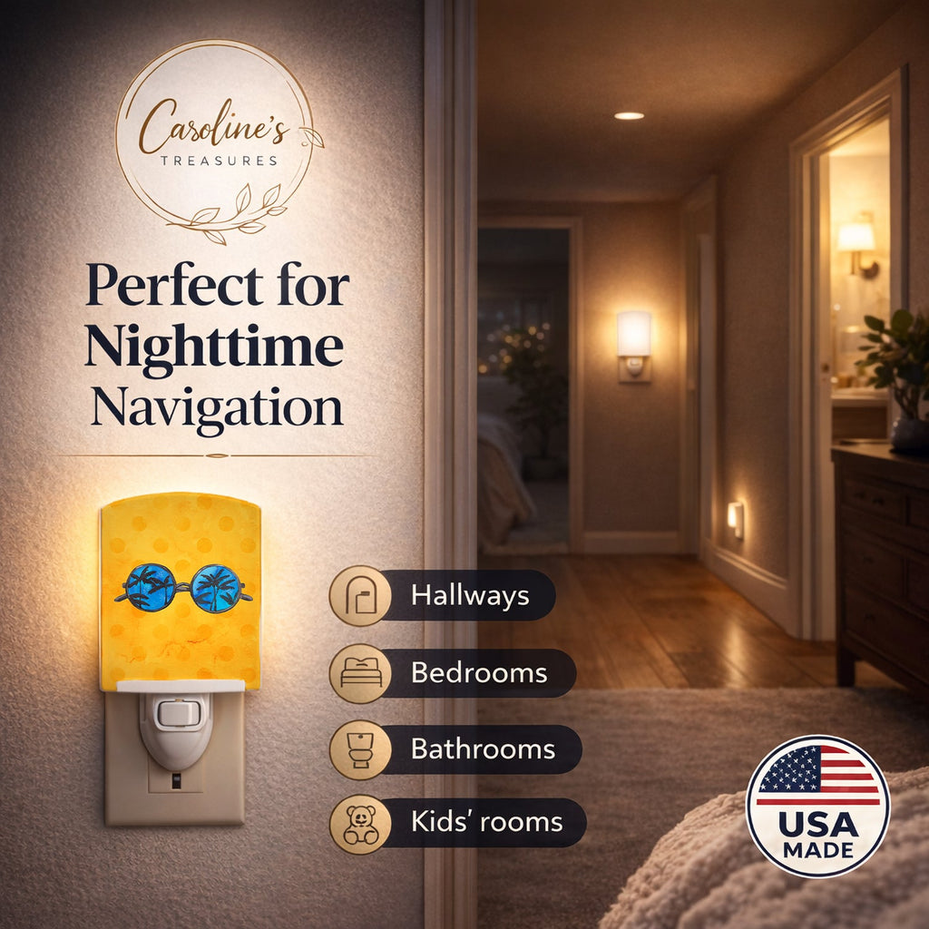 Sunglasses Yellow Polkadot Ceramic Night Light Compact, UL-Certified, Ideal for Bedroom, Bathroom, Nursery, Hallway, Kitchen, 6x4x3, Multicolor