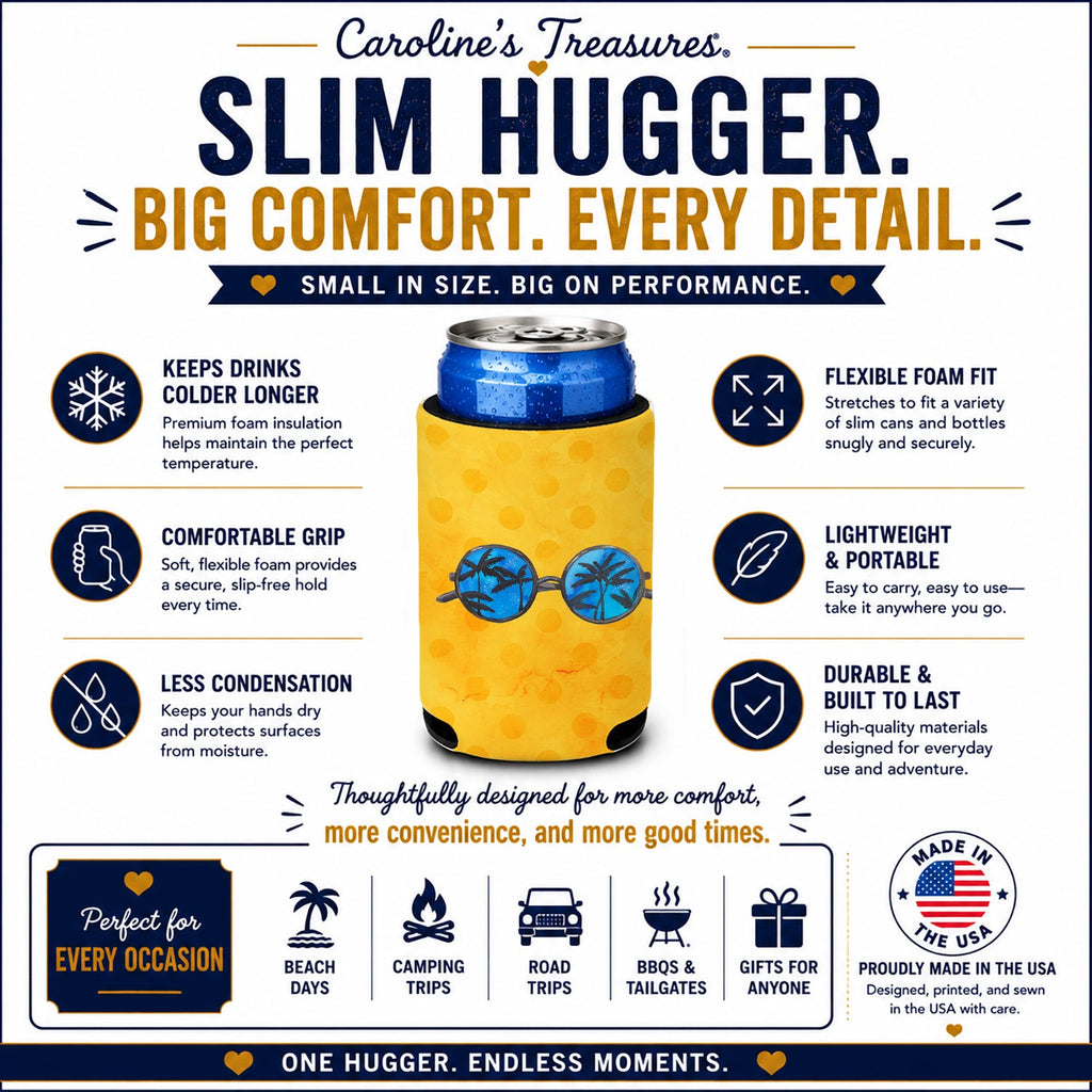 Sunglasses Yellow Polkadot Slim Can Hugger  Insulated Foam Sleeve for 12 oz Slim Cans, Beer Bottles & Water Bottles, Made in USA