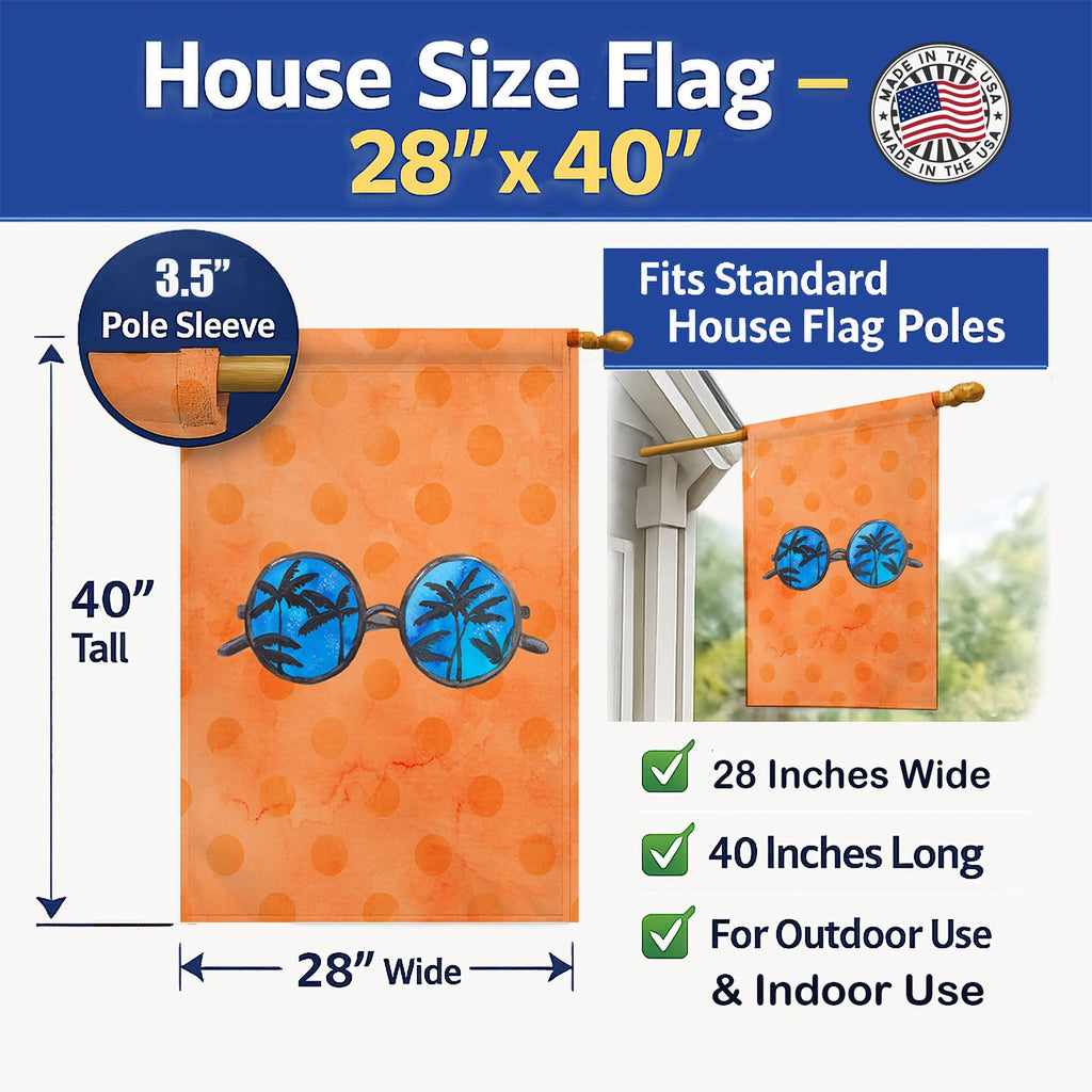 Sunglasses Orange Polkadot House Flag 28x40 Porch Sleeve Pole Decorative Outside Yard Banner Artwork Wall Hanging, Polyester