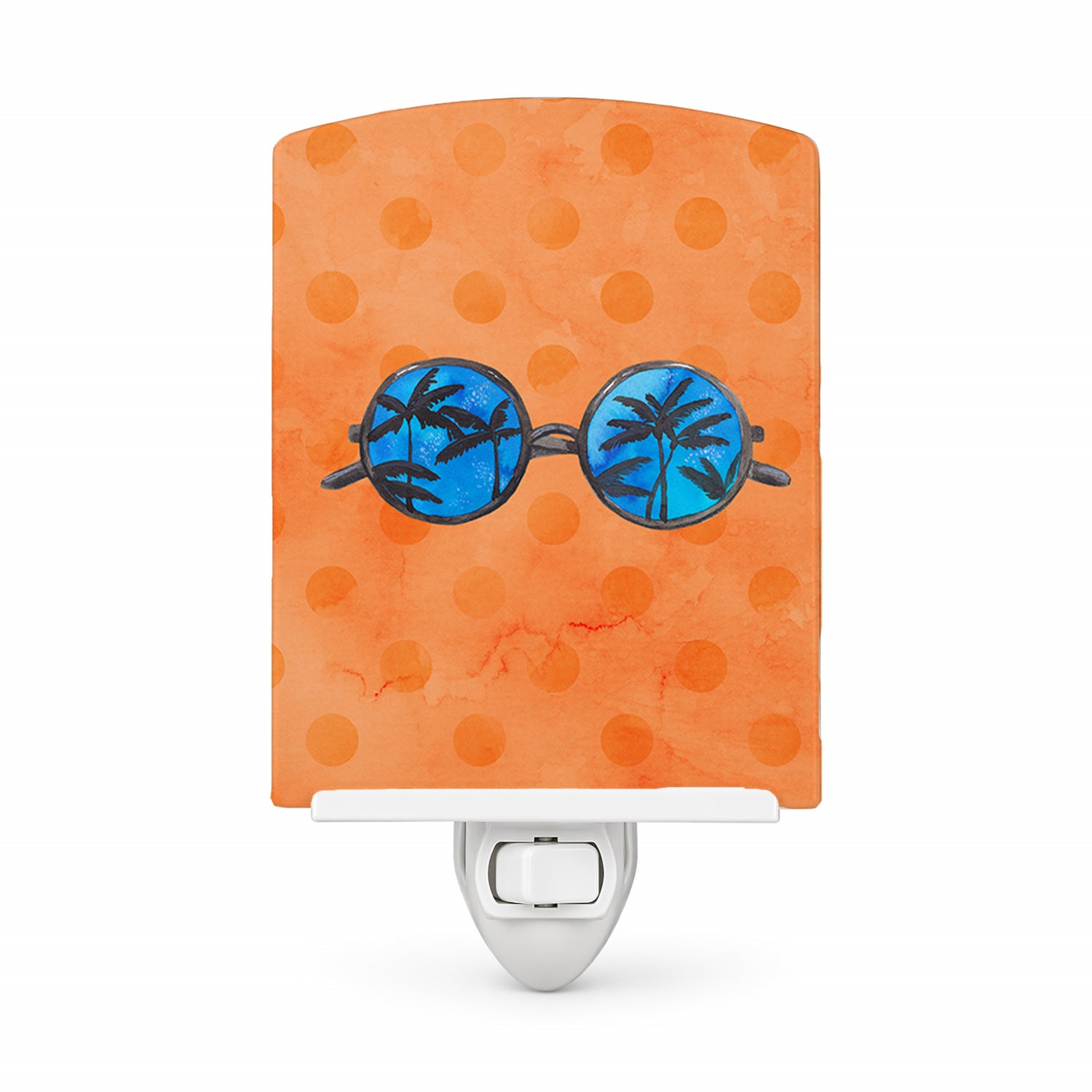 Sunglasses Orange Polkadot Ceramic Night Light Compact, UL-Certified, Ideal for Bedroom, Bathroom, Nursery, Hallway, Kitchen, 6x4x3, Multicolor