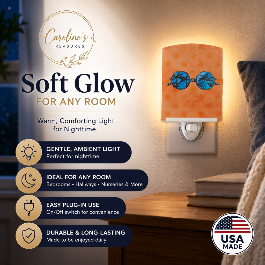 Sunglasses Orange Polkadot Ceramic Night Light Compact, UL-Certified, Ideal for Bedroom, Bathroom, Nursery, Hallway, Kitchen, 6x4x3, Multicolor