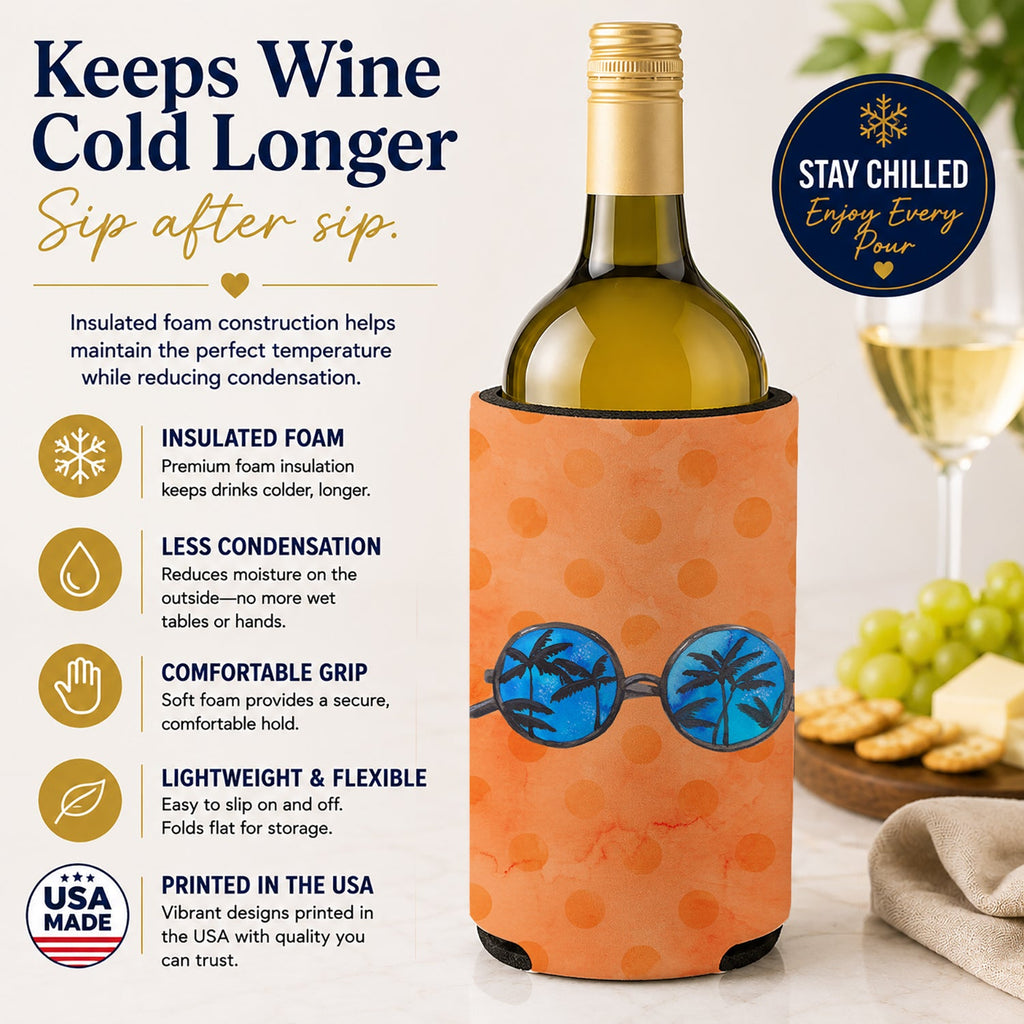 Sunglasses Orange Polkadot Wine Bottle Hugger Gift Sleeve for Standard 750 ml Bottles, Insulated Reusable Fits Mini Shot & Pint Bottles
