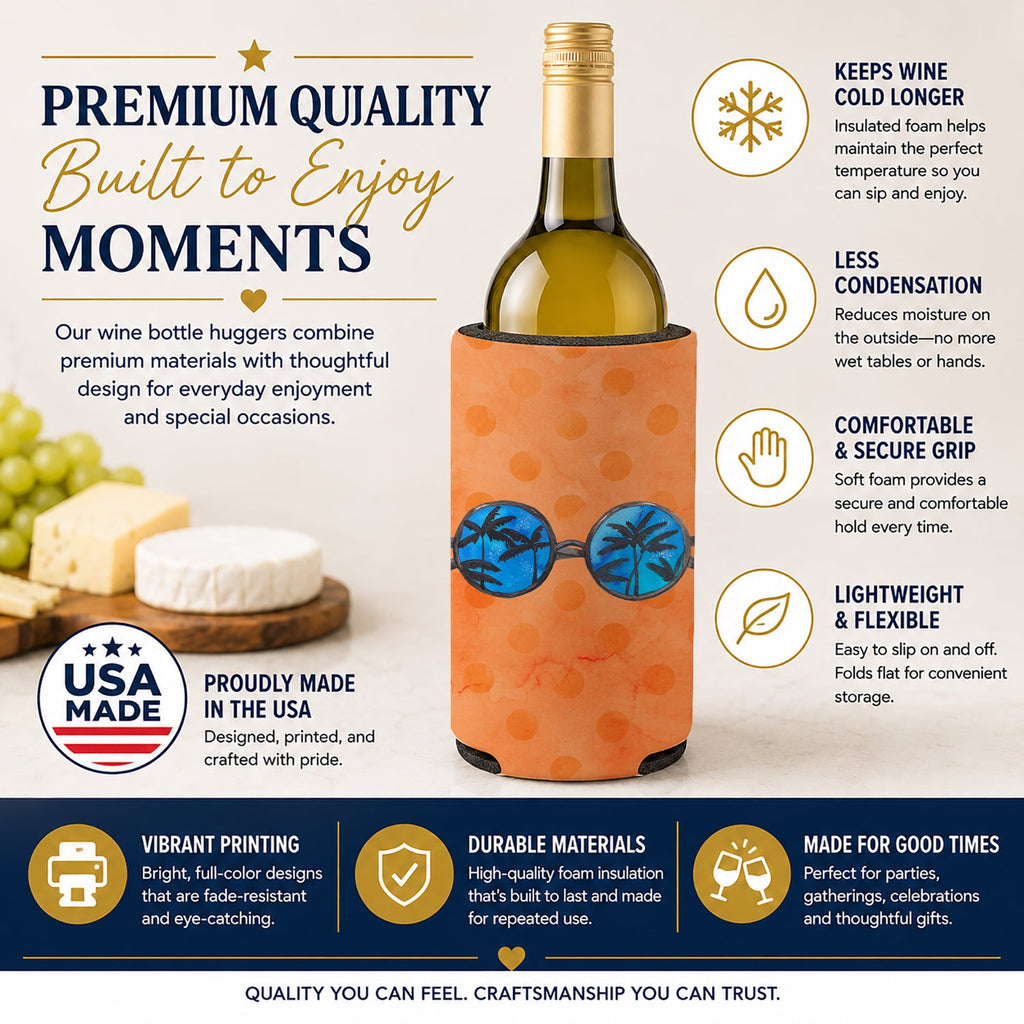 Sunglasses Orange Polkadot Wine Bottle Hugger Gift Sleeve for Standard 750 ml Bottles, Insulated Reusable Fits Mini Shot & Pint Bottles