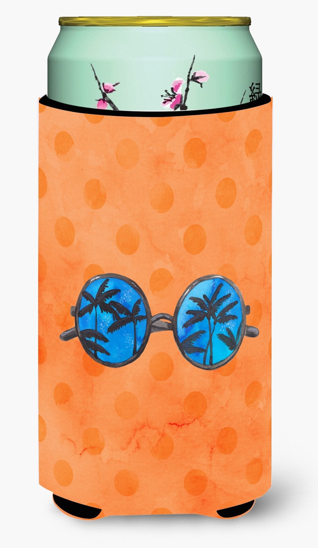 Sunglasses Orange Polkadot Tall Boy Hugger Can Cooler Sleeve Machine Washable Drink Collapsible Insulator Beverage Insulated Holder