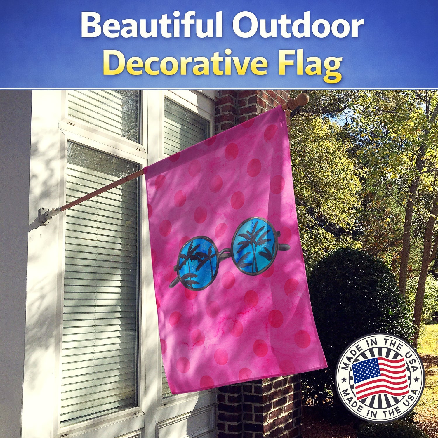 Sunglasses Pink Polkadot House Flag 28x40 Porch Sleeve Pole Decorative Outside Yard Banner Artwork Wall Hanging, Polyester