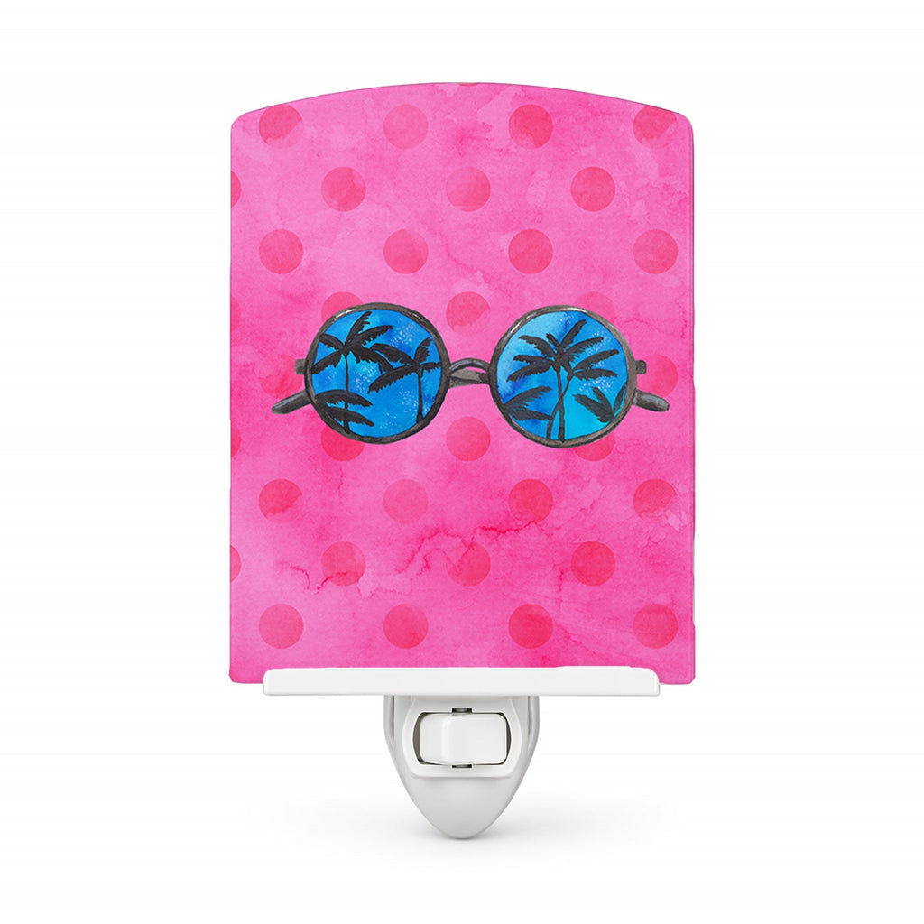 Sunglasses Pink Polkadot Ceramic Night Light Compact, UL-Certified, Ideal for Bedroom, Bathroom, Nursery, Hallway, Kitchen, 6x4x3, Multicolor