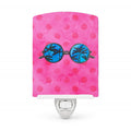 Sunglasses Pink Polkadot Ceramic Night Light Compact, UL-Certified, Ideal for Bedroom, Bathroom, Nursery, Hallway, Kitchen, 6x4x3, Multicolor