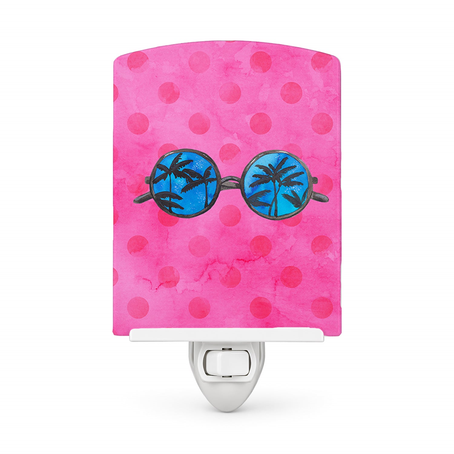Sunglasses Pink Polkadot Ceramic Night Light Compact, UL-Certified, Ideal for Bedroom, Bathroom, Nursery, Hallway, Kitchen, 6x4x3, Multicolor