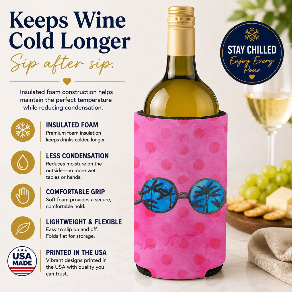 Sunglasses Pink Polkadot Wine Bottle Hugger Gift Sleeve for Standard 750 ml Bottles, Insulated Reusable Fits Mini Shot & Pint Bottles