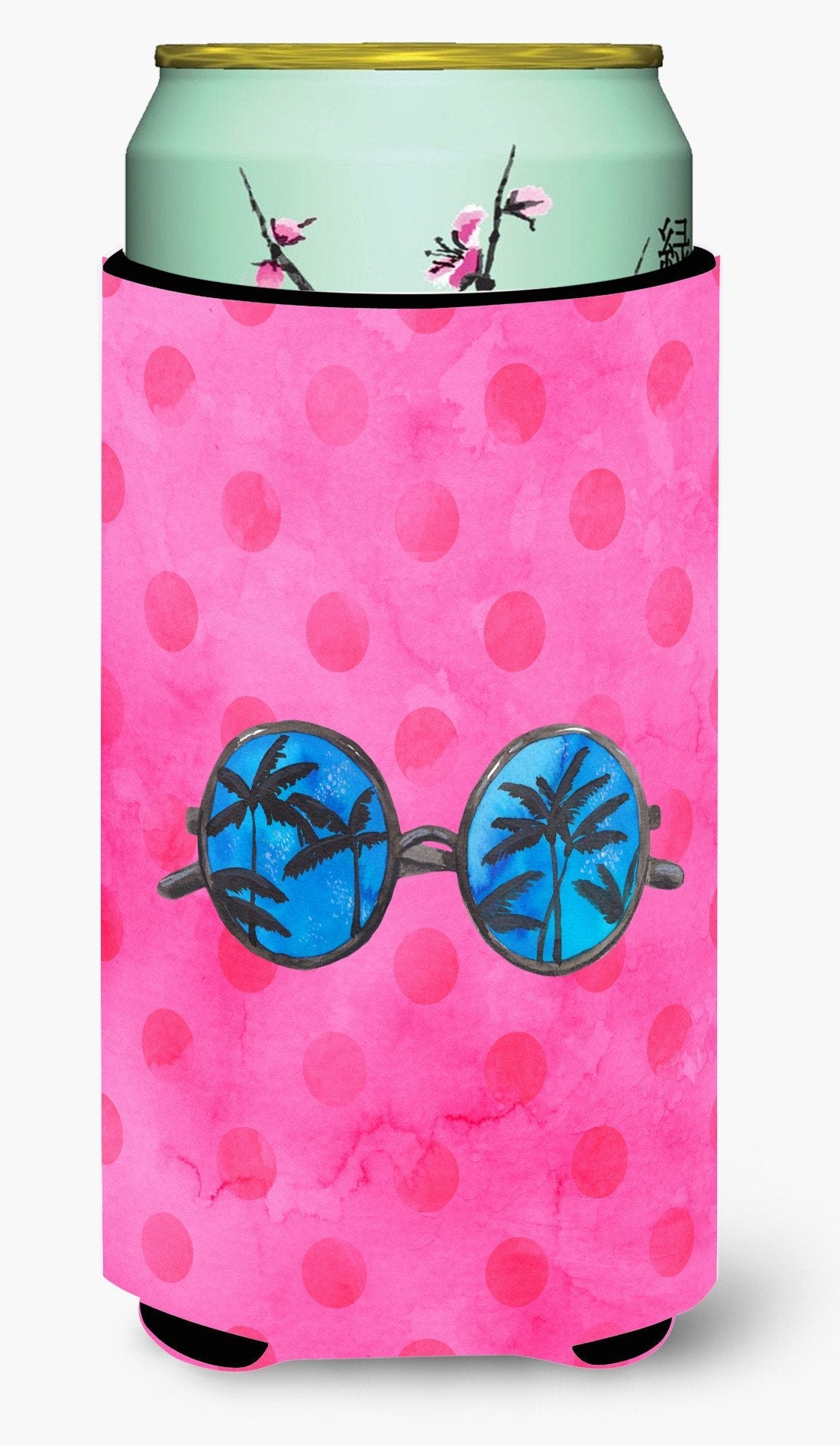 Sunglasses Pink Polkadot Tall Boy Hugger Can Cooler Sleeve Machine Washable Drink Collapsible Insulator Beverage Insulated Holder