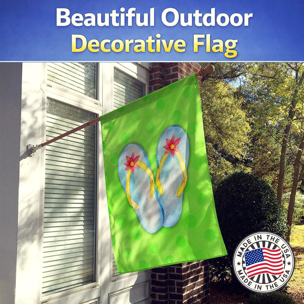 Flip Flops Green Polkadot House Flag 28x40 Porch Sleeve Pole Decorative Outside Yard Banner Artwork Wall Hanging, Polyester