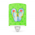 Flip Flops Green Polkadot Ceramic Night Light Compact, UL-Certified, Ideal for Bedroom, Bathroom, Nursery, Hallway, Kitchen, 6x4x3, Multicolor