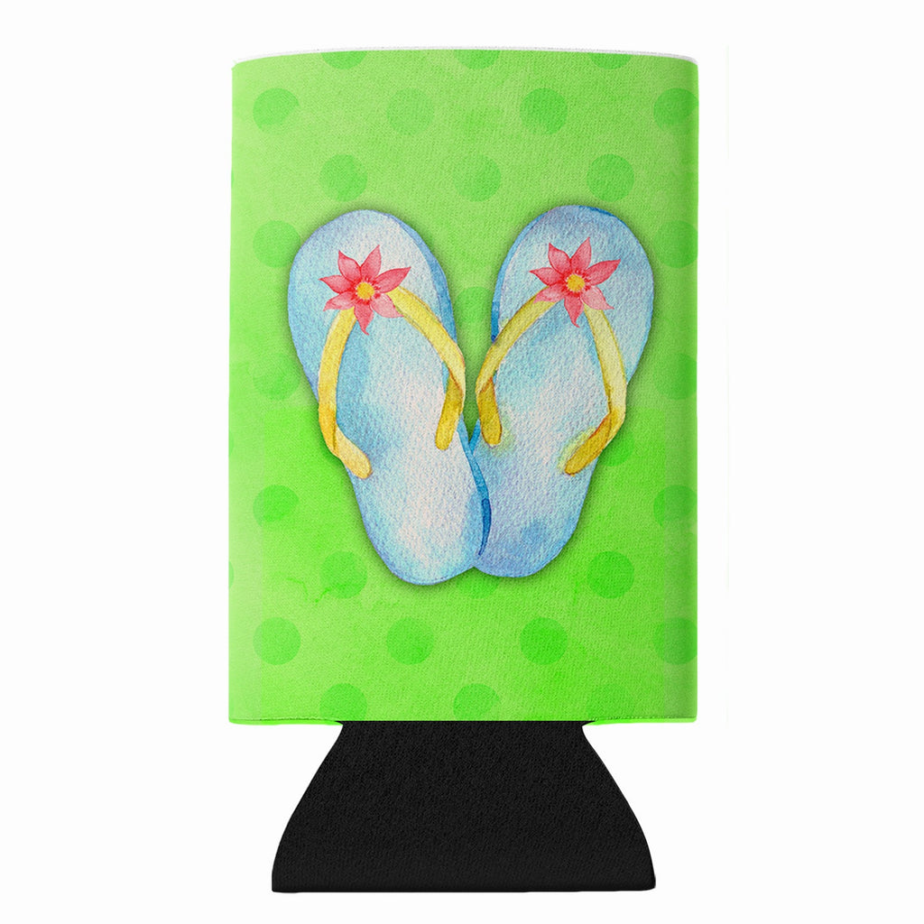 Flip Flops Green Polkadot Slim Can Hugger  Insulated Foam Sleeve for 12 oz Slim Cans, Beer Bottles & Water Bottles, Made in USA