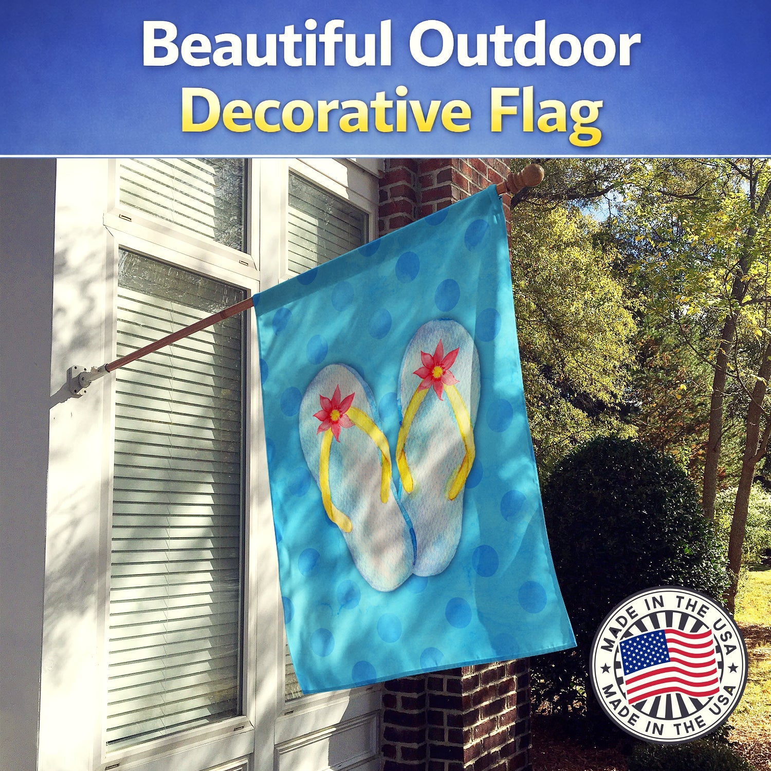Flip Flops Blue Polkadot House Flag 28x40 Porch Sleeve Pole Decorative Outside Yard Banner Artwork Wall Hanging, Polyester