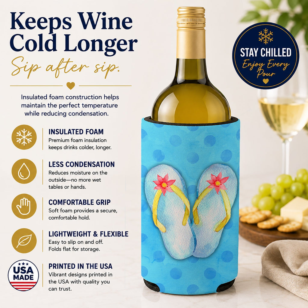 Flip Flops Blue Polkadot Wine Bottle Hugger Gift Sleeve for Standard 750 ml Bottles, Insulated Reusable Fits Mini Shot & Pint Bottles