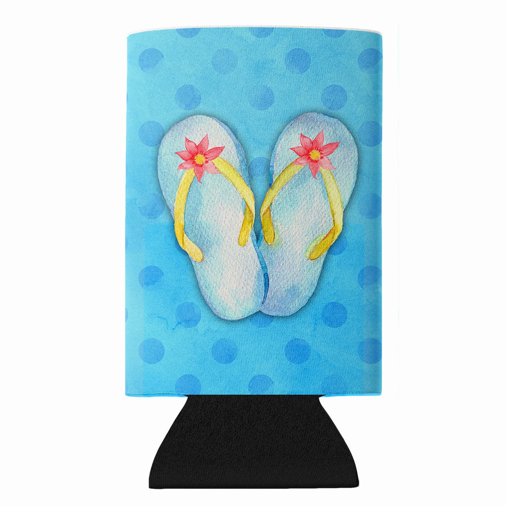 Flip Flops Blue Polkadot Slim Can Hugger  Insulated Foam Sleeve for 12 oz Slim Cans, Beer Bottles & Water Bottles, Made in USA