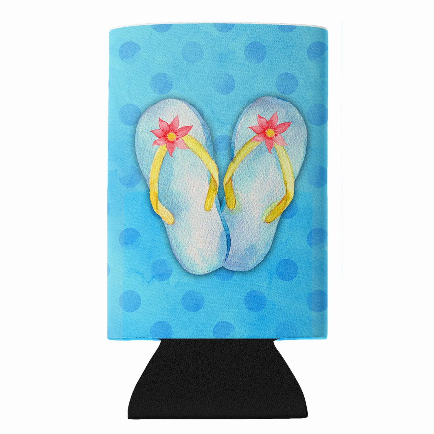 Flip Flops Blue Polkadot Slim Can Hugger  Insulated Foam Sleeve for 12 oz Slim Cans, Beer Bottles & Water Bottles, Made in USA