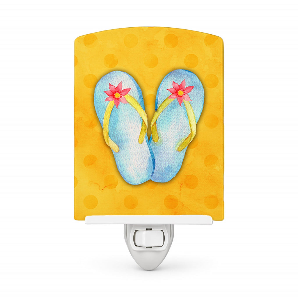 Flip Flops Yellow Polkadot Ceramic Night Light Compact, UL-Certified, Ideal for Bedroom, Bathroom, Nursery, Hallway, Kitchen, 6x4x3, Multicolor