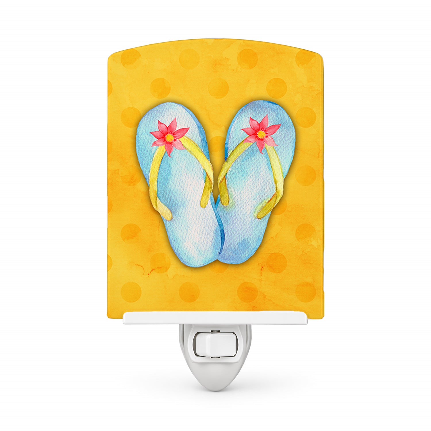 Flip Flops Yellow Polkadot Ceramic Night Light Compact, UL-Certified, Ideal for Bedroom, Bathroom, Nursery, Hallway, Kitchen, 6x4x3, Multicolor