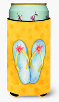 Flip Flops Yellow Polkadot Tall Boy Hugger Can Cooler Sleeve Machine Washable Drink Collapsible Insulator Beverage Insulated Holder
