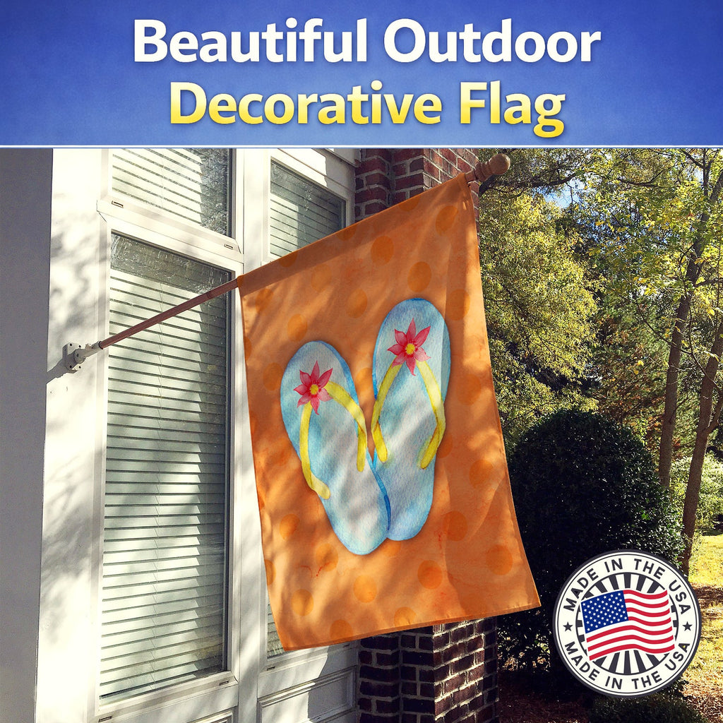 Flip Flops Orange Polkadot House Flag 28x40 Porch Sleeve Pole Decorative Outside Yard Banner Artwork Wall Hanging, Polyester