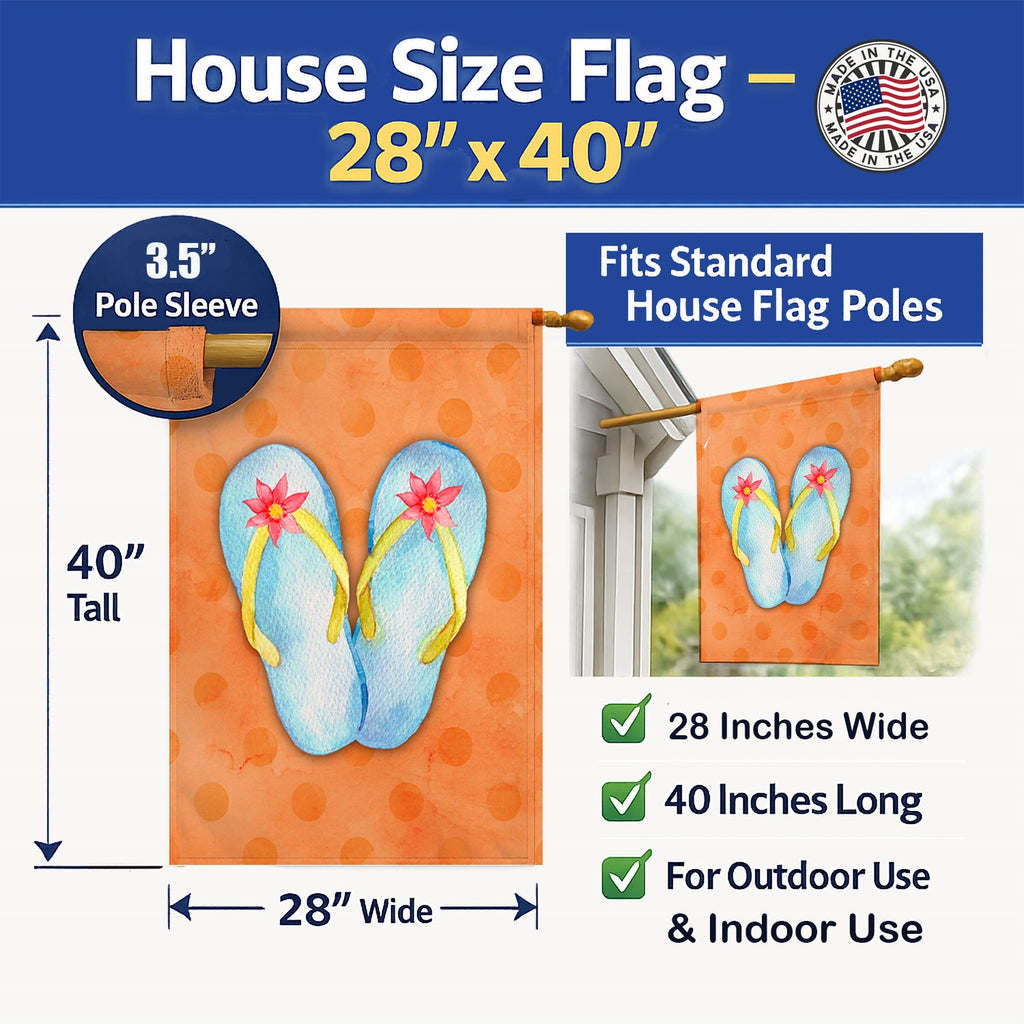Flip Flops Orange Polkadot House Flag 28x40 Porch Sleeve Pole Decorative Outside Yard Banner Artwork Wall Hanging, Polyester