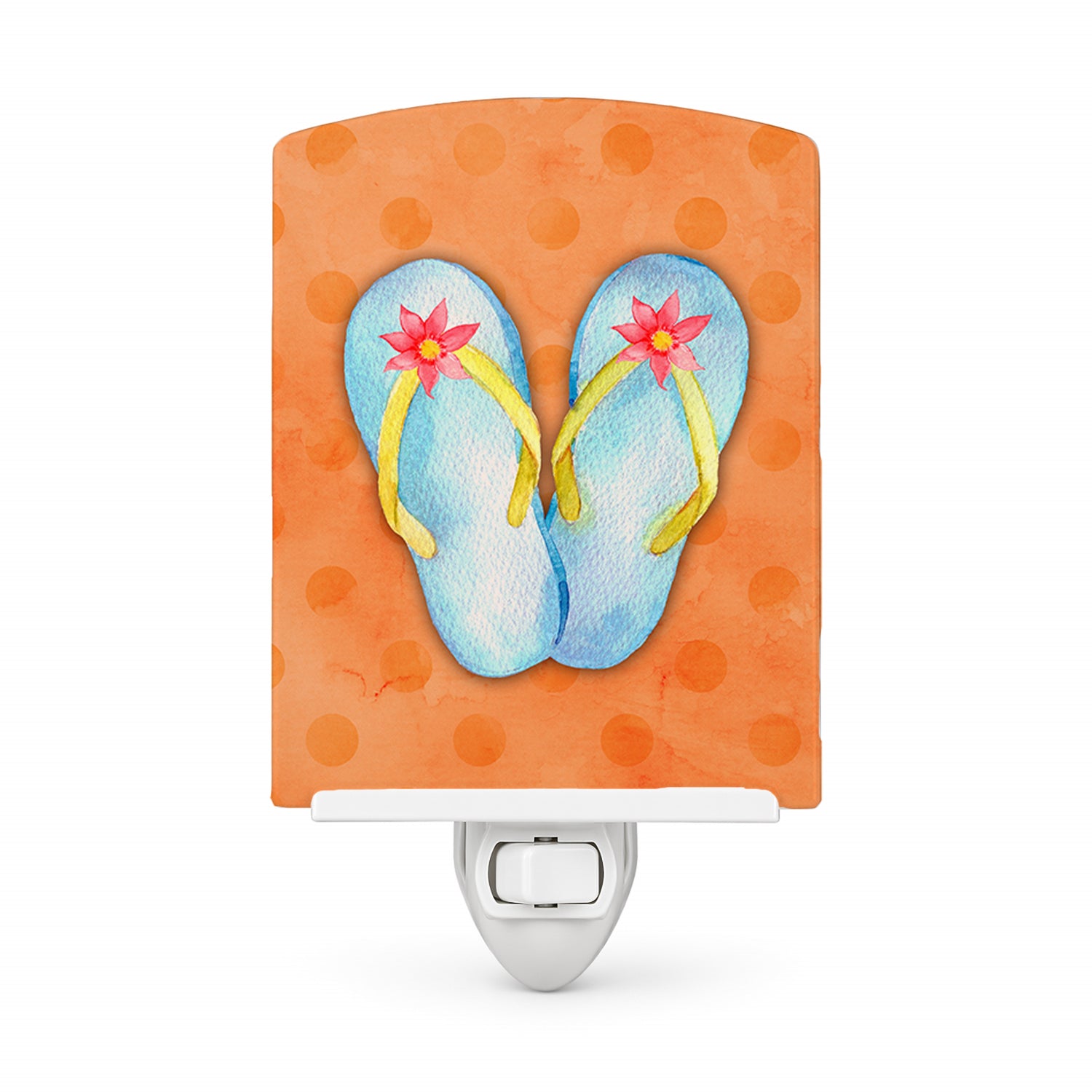Flip Flops Orange Polkadot Ceramic Night Light Compact, UL-Certified, Ideal for Bedroom, Bathroom, Nursery, Hallway, Kitchen, 6x4x3, Multicolor