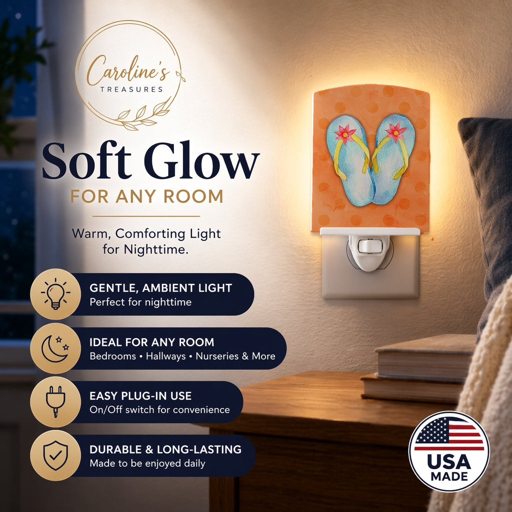 Flip Flops Orange Polkadot Ceramic Night Light Compact, UL-Certified, Ideal for Bedroom, Bathroom, Nursery, Hallway, Kitchen, 6x4x3, Multicolor