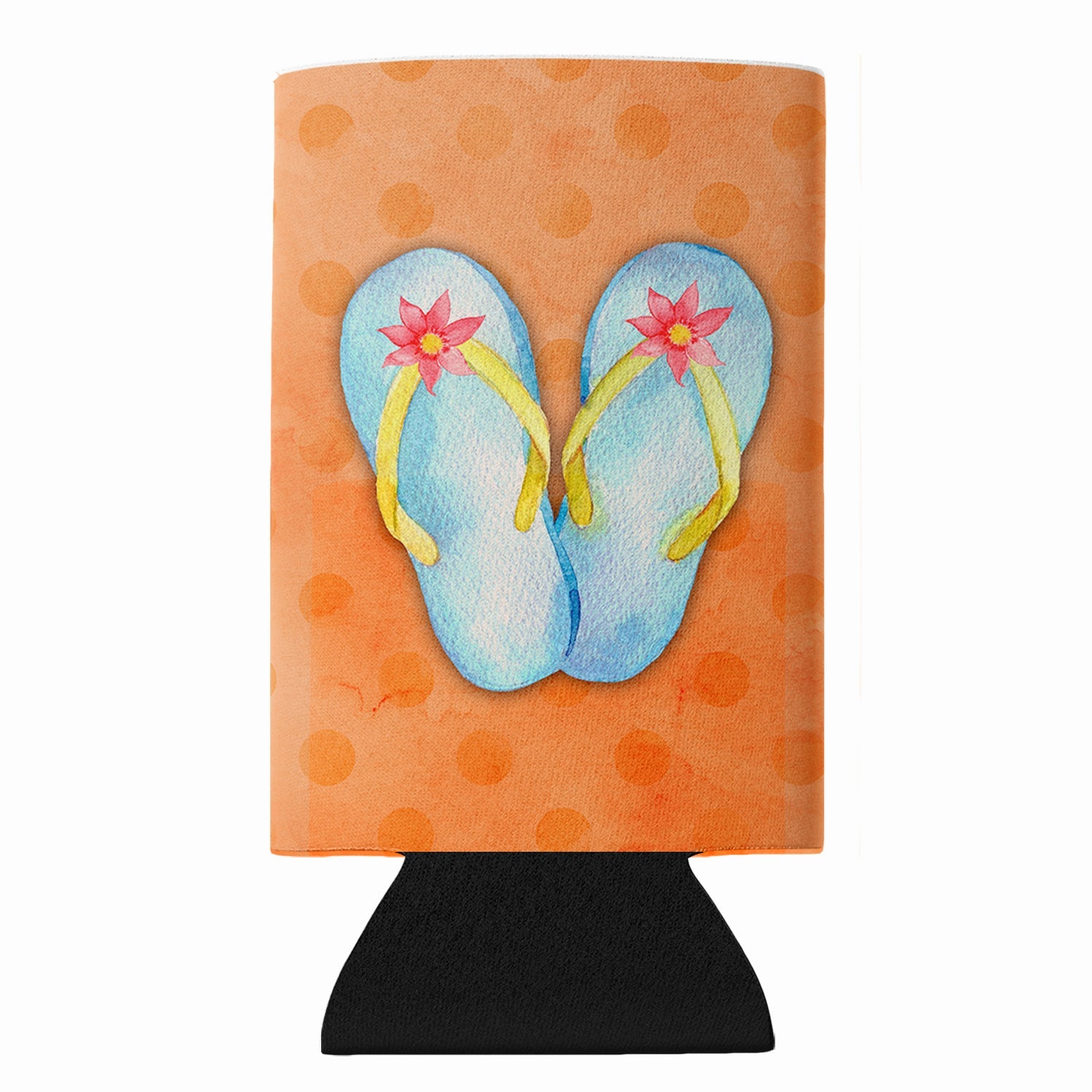 Flip Flops Orange Polkadot Slim Can Hugger  Insulated Foam Sleeve for 12 oz Slim Cans, Beer Bottles & Water Bottles, Made in USA