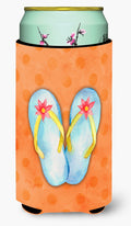 Flip Flops Orange Polkadot Tall Boy Hugger Can Cooler Sleeve Machine Washable Drink Collapsible Insulator Beverage Insulated Holder
