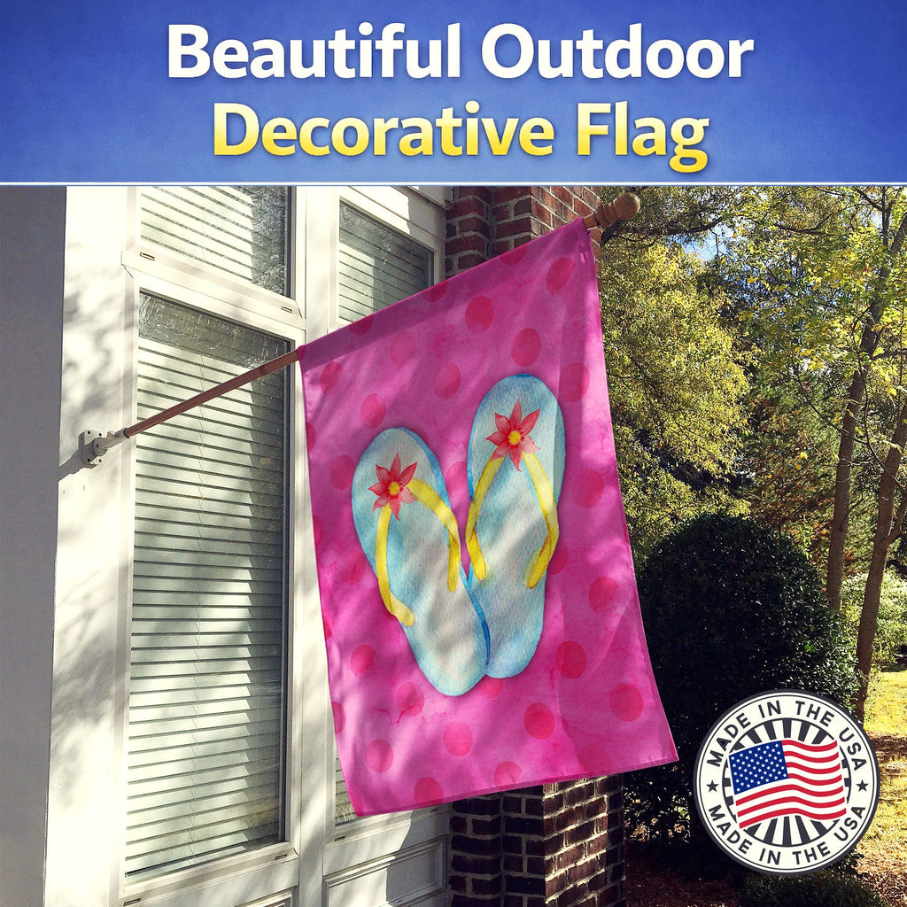 Flip Flops Pink Polkadot House Flag 28x40 Porch Sleeve Pole Decorative Outside Yard Banner Artwork Wall Hanging, Polyester