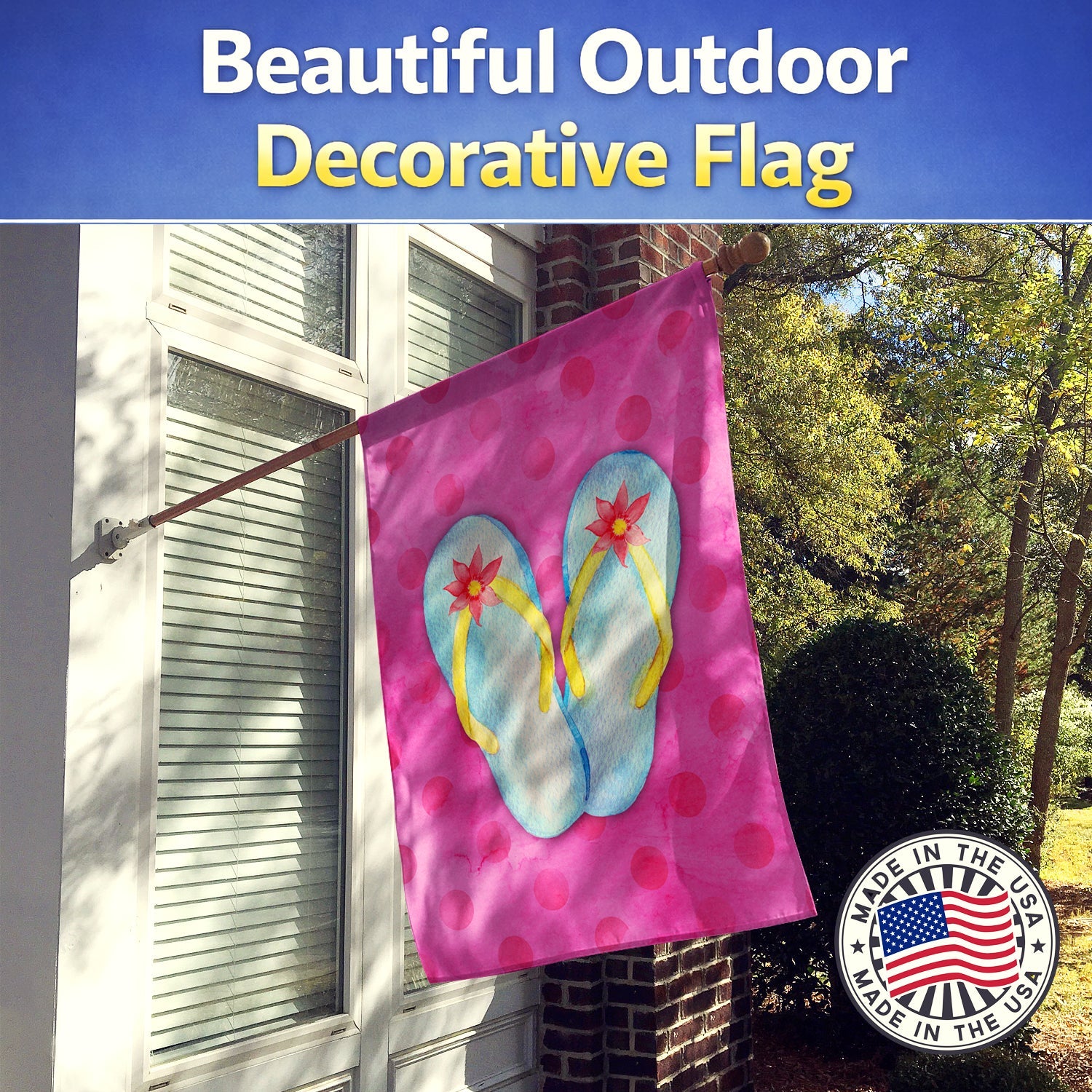 Flip Flops Pink Polkadot House Flag 28x40 Porch Sleeve Pole Decorative Outside Yard Banner Artwork Wall Hanging, Polyester