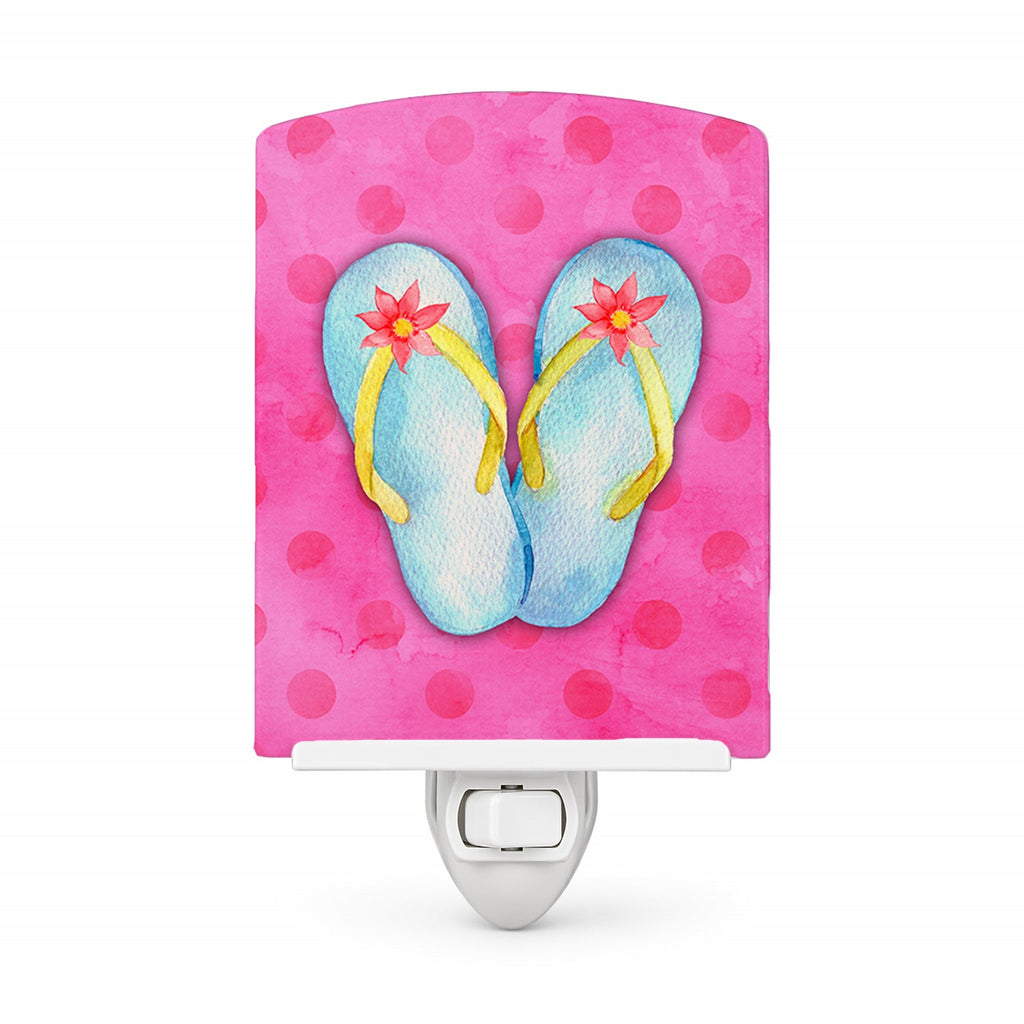 Flip Flops Pink Polkadot Ceramic Night Light Compact, UL-Certified, Ideal for Bedroom, Bathroom, Nursery, Hallway, Kitchen, 6x4x3, Multicolor