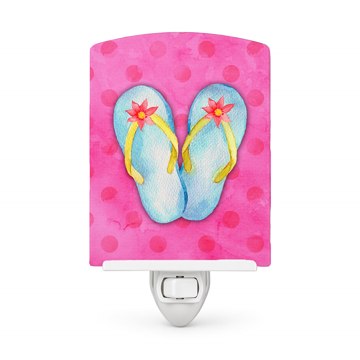 Flip Flops Pink Polkadot Ceramic Night Light Compact, UL-Certified, Ideal for Bedroom, Bathroom, Nursery, Hallway, Kitchen, 6x4x3, Multicolor