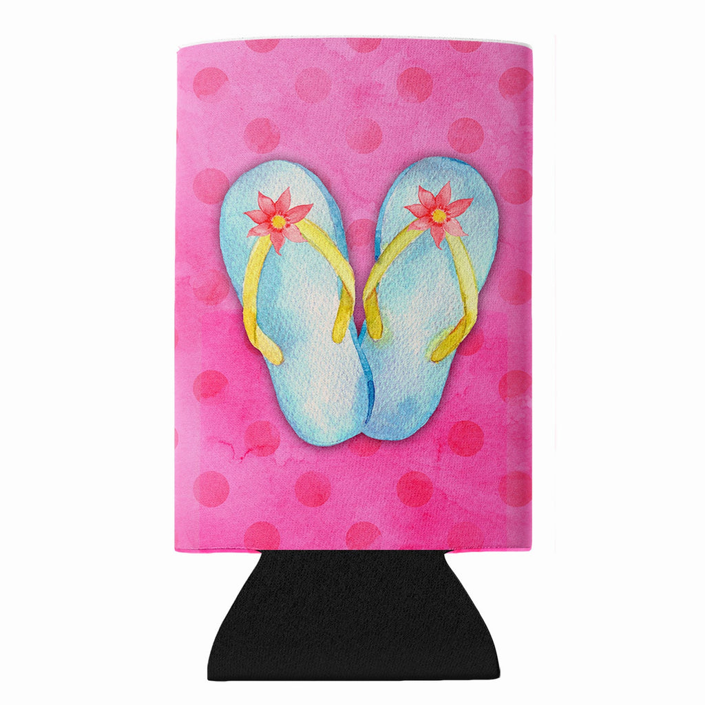 Flip Flops Pink Polkadot Slim Can Hugger  Insulated Foam Sleeve for 12 oz Slim Cans, Beer Bottles & Water Bottles, Made in USA