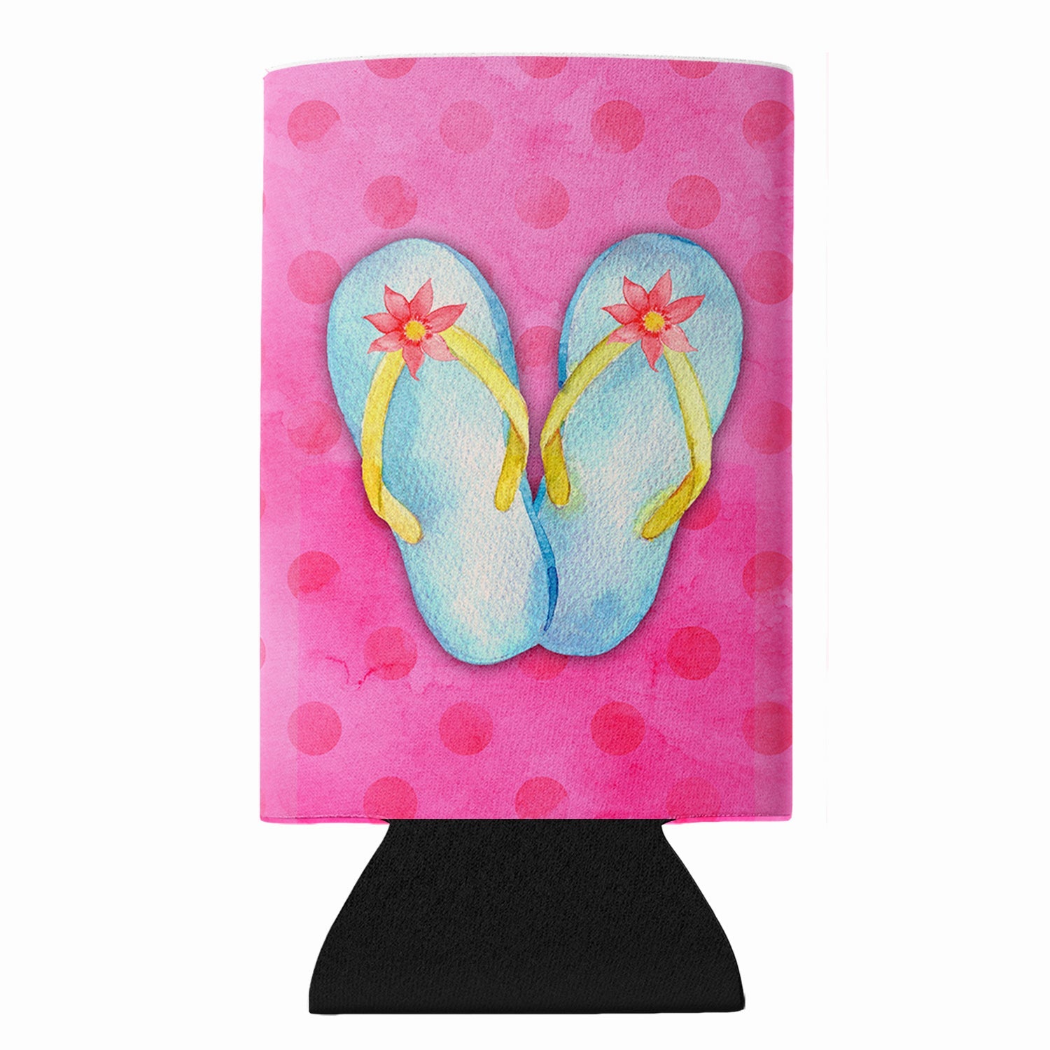 Flip Flops Pink Polkadot Slim Can Hugger  Insulated Foam Sleeve for 12 oz Slim Cans, Beer Bottles & Water Bottles, Made in USA