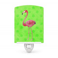 Flamingo Green Polkadot Ceramic Night Light Compact, UL-Certified, Ideal for Bedroom, Bathroom, Nursery, Hallway, Kitchen, 6x4x3, Multicolor
