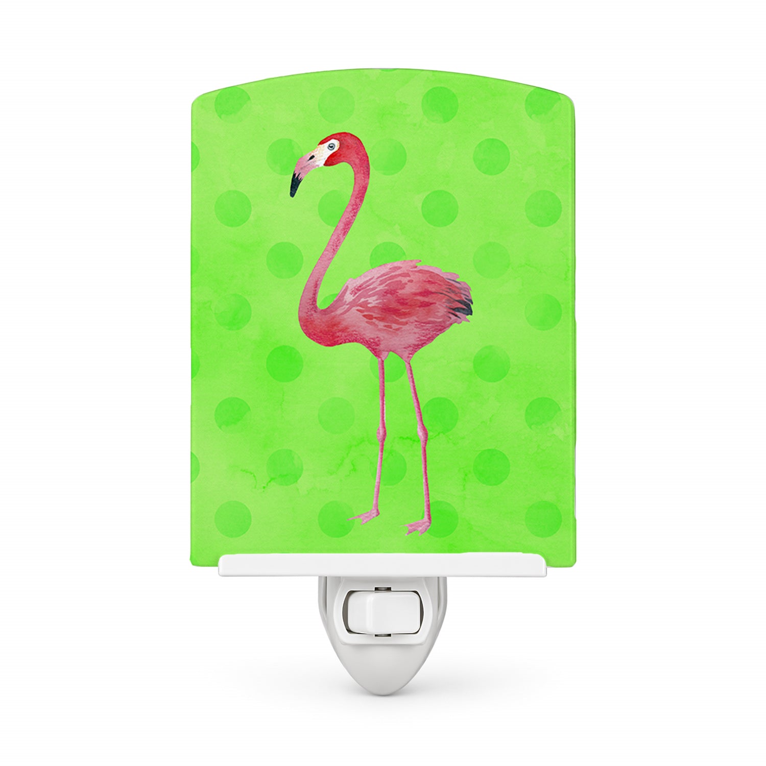 Flamingo Green Polkadot Ceramic Night Light Compact, UL-Certified, Ideal for Bedroom, Bathroom, Nursery, Hallway, Kitchen, 6x4x3, Multicolor