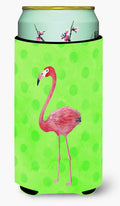 Flamingo Green Polkadot Tall Boy Hugger Can Cooler Sleeve Machine Washable Drink Collapsible Insulator Beverage Insulated Holder